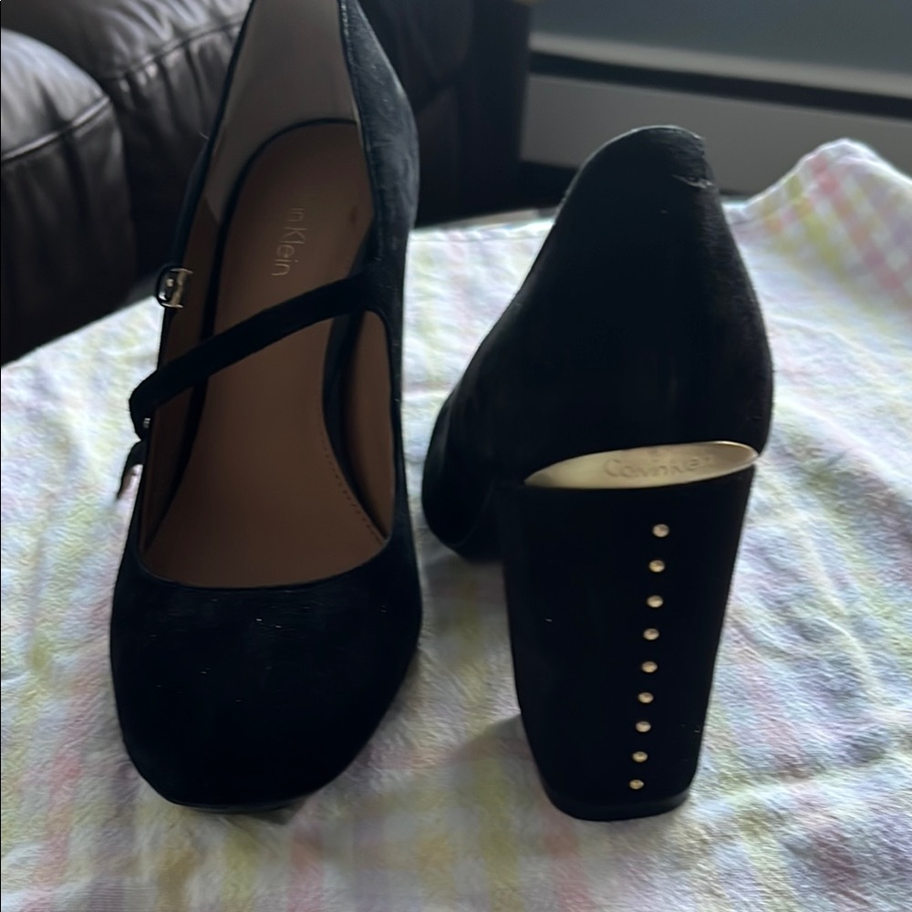 Calvin Klein Black Suede Mary Jane’s